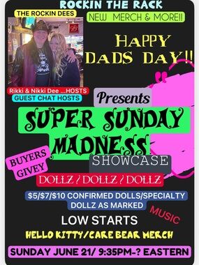 SUPER SUNDAY LIVE PARTY/ Specialty Merch/lots of fun /music/Games/Buyer Giveaway